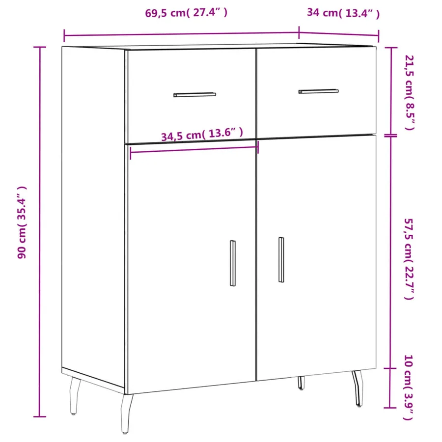 Buffet chêne sonoma 69,5x34x90 cm bois d'ingénierie - 13
