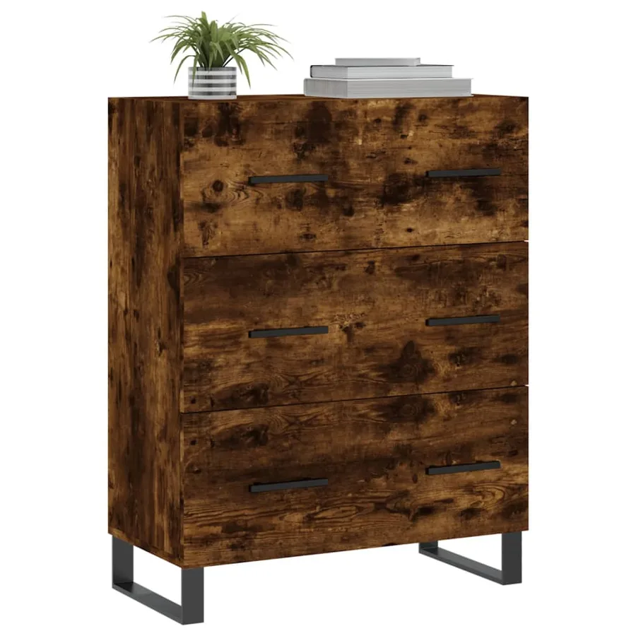 Buffet chêne fumé 69,5x34x90 cm bois d'ingénierie - 3