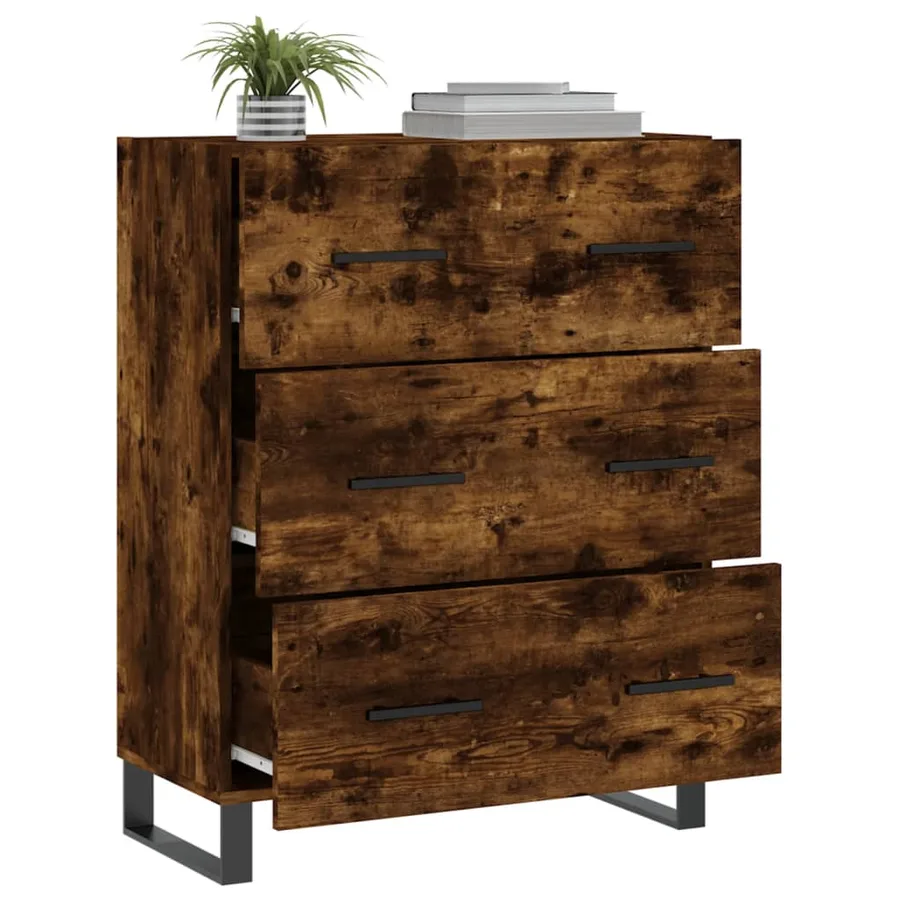 Buffet chêne fumé 69,5x34x90 cm bois d'ingénierie - 4