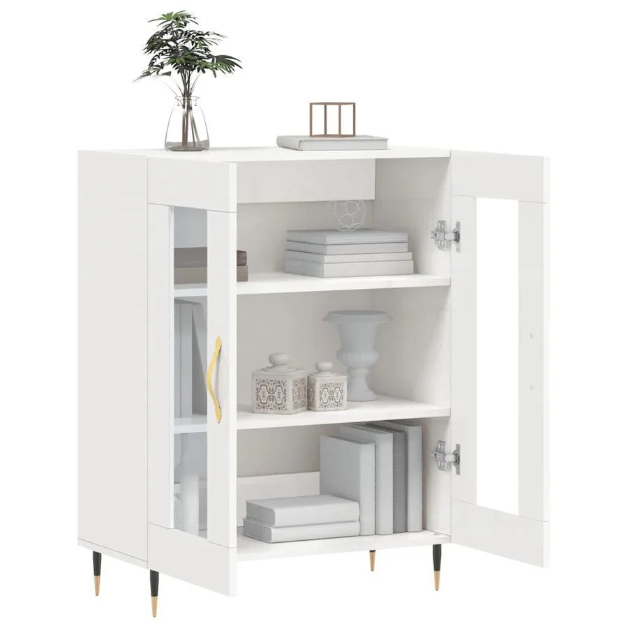 Buffet Blanc brillant 69,5x34x90 cm Bois d'ingénierie - 4
