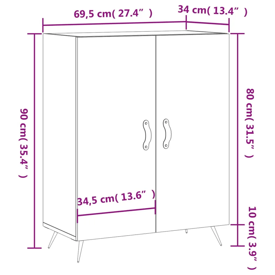 Buffet gris béton 69,5x34x90 cm bois d'ingénierie - 12