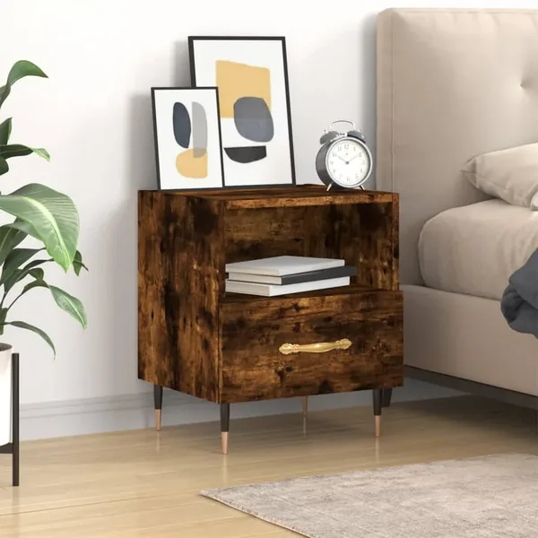 Table de chevet chêne fumé 40x35x47,5 cm bois d’ingénierie