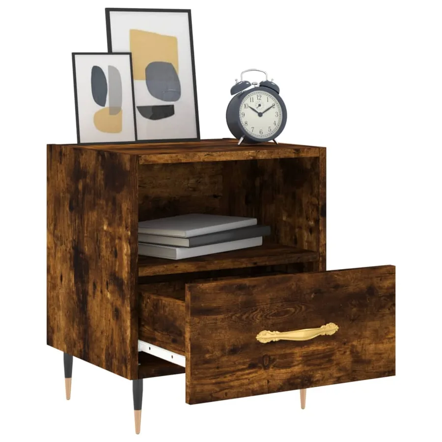 Table de chevet chêne fumé 40x35x47,5 cm bois d’ingénierie - 7
