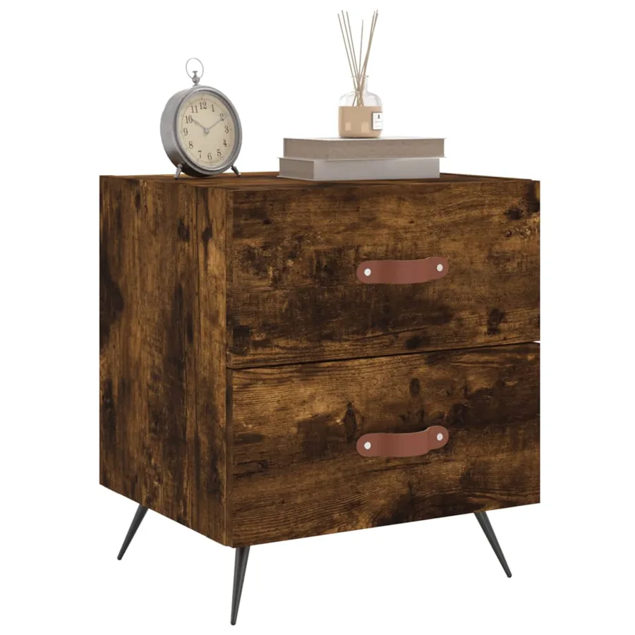 Table de chevet chêne fumé 40x35x47,5 cm bois d’ingénierie - 8