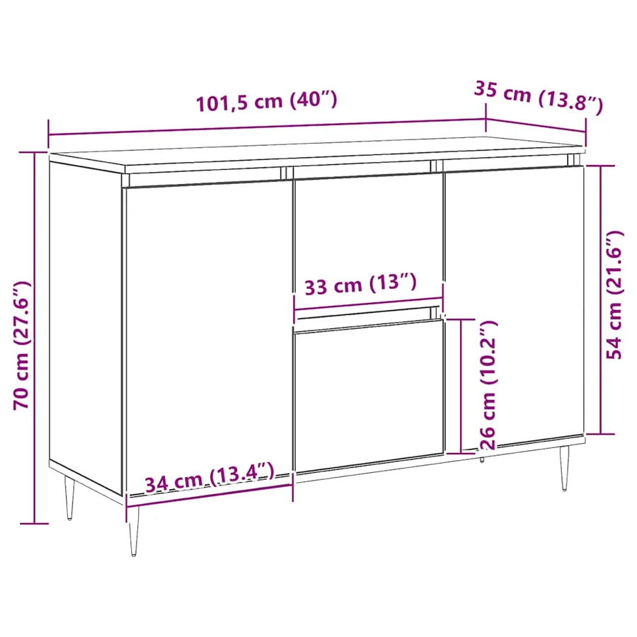 Buffet chêne sonoma 101,5x35x70 cm bois d'ingénierie - 11