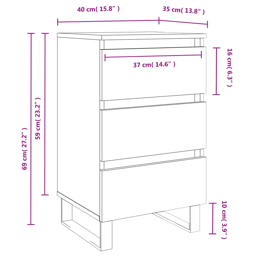 Tables de chevet 2 pcs gris béton 40x35x69 cm bois d’ingénierie - 11