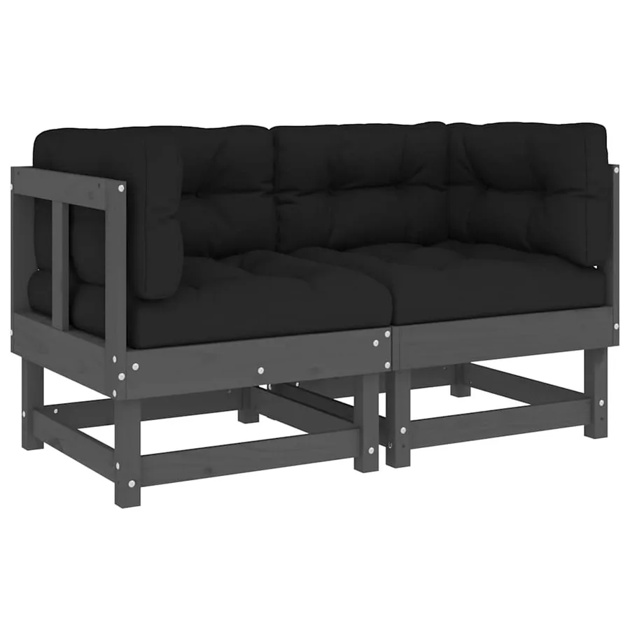 Canapés d'angle avec coussins 2 pcs gris bois de pin massif - 2