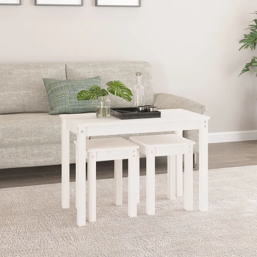 Tables gigognes 3 pcs Blanc Bois de pin massif - 3
