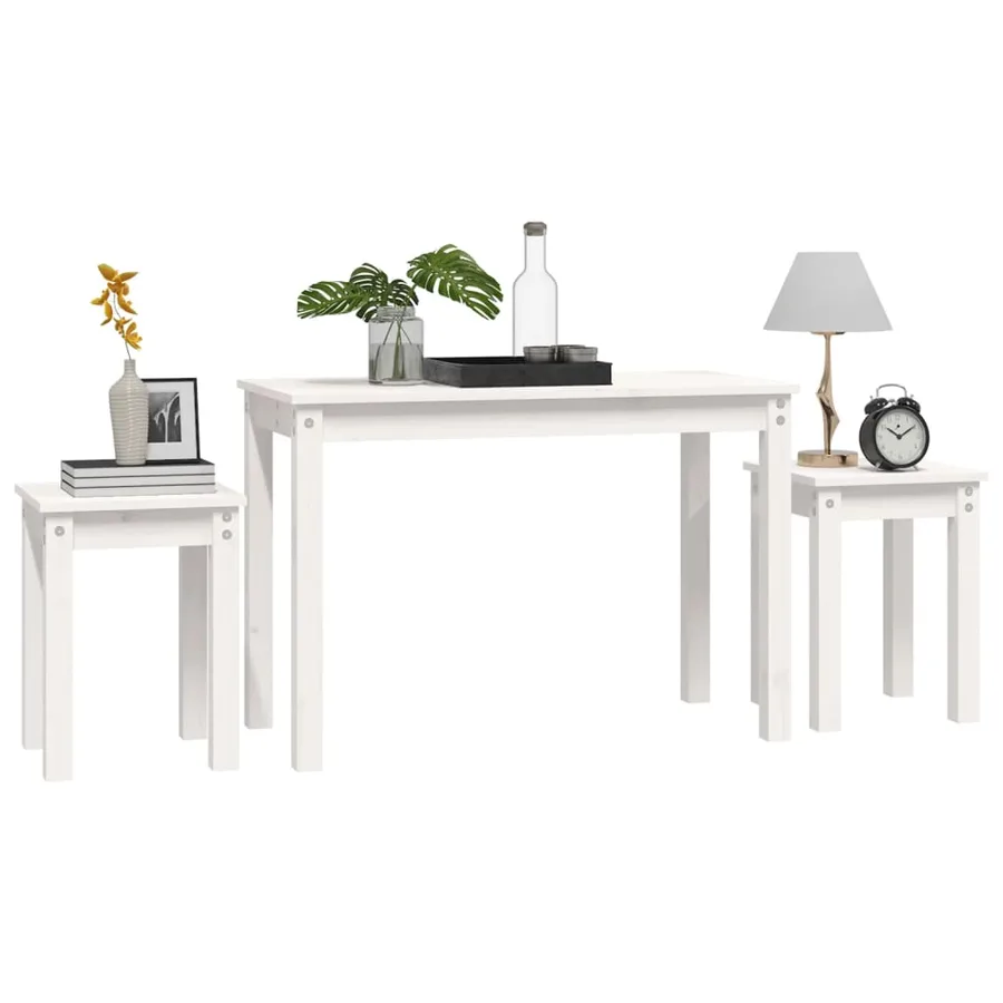 Tables gigognes 3 pcs Blanc Bois de pin massif - 4