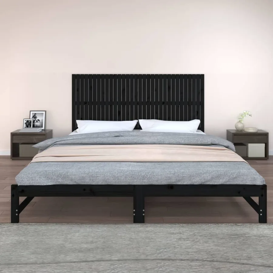 Tête de lit murale Noir 204x3x90 cm Bois massif de pin - 3