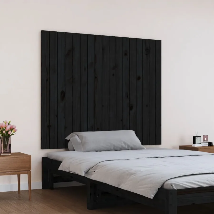 Tête de lit murale Noir 108x3x90 cm Bois massif de pin - 3