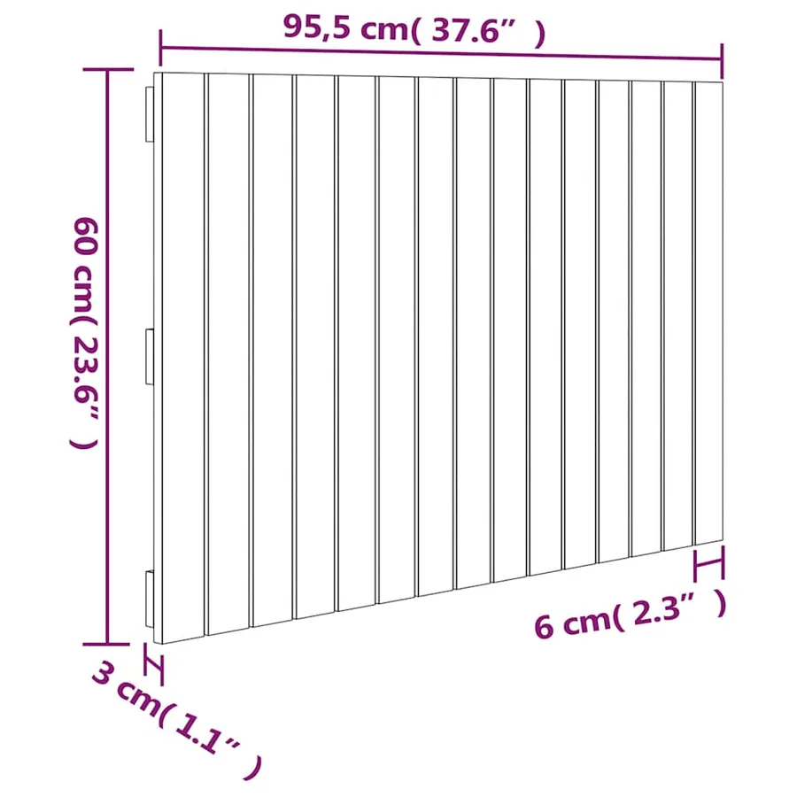 Tête de lit murale Noir 95,5x3x60 cm Bois massif de pin - 8