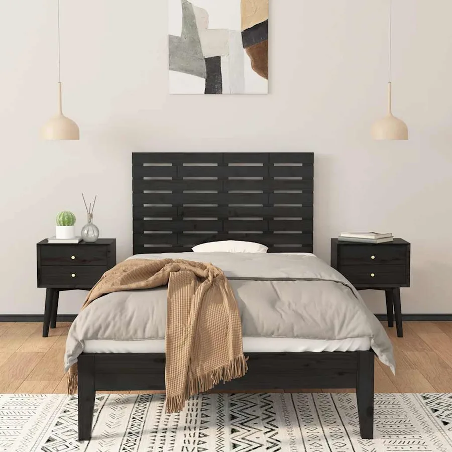 Tête de lit murale Noir 96x3x63 cm Bois massif de pin - 3