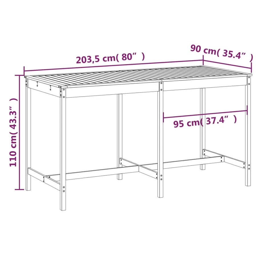 Table de jardin 203,5x90x110 cm bois massif de douglas - 7