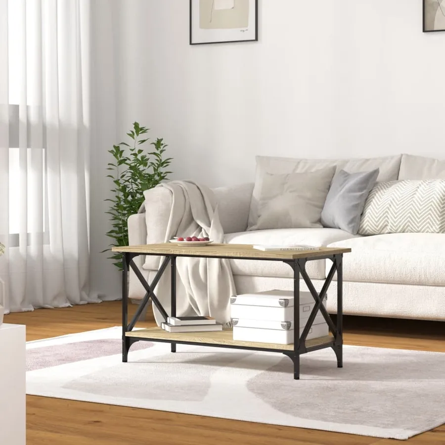 Table basse Chêne sonoma 80x45x45 cm Bois d'ingénierie et fer - 3