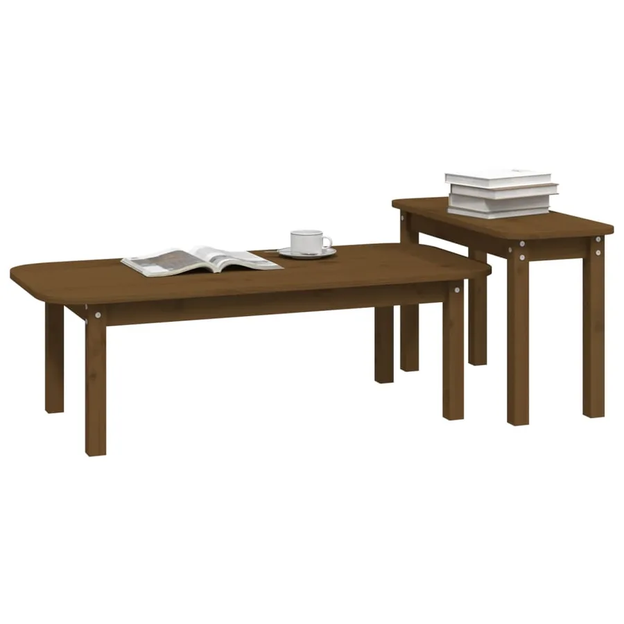 Ensemble de tables basses 2 pcs Marron miel Bois massif de pin - 4