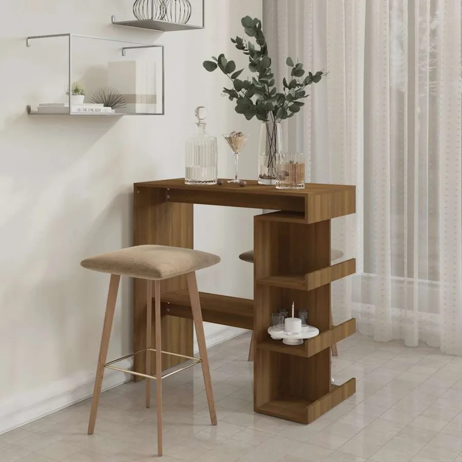 Table de bar étagère de rangement chêne marron bois ingénierie - 3