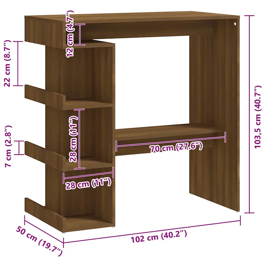 Table de bar étagère de rangement chêne marron bois ingénierie - 7