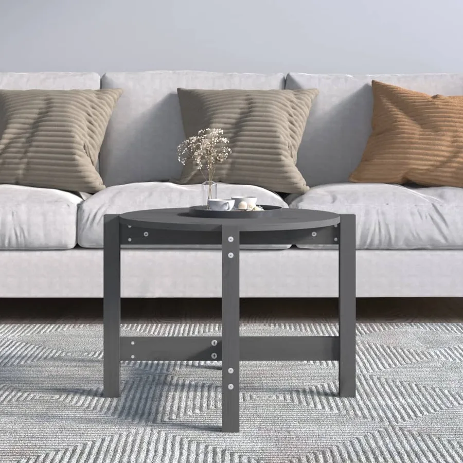 Table basse Gris Ø 62,5x45 cm Bois massif de pin - 3
