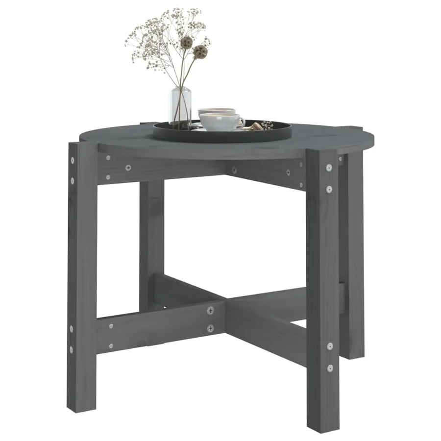 Table basse Gris Ø 62,5x45 cm Bois massif de pin - 4