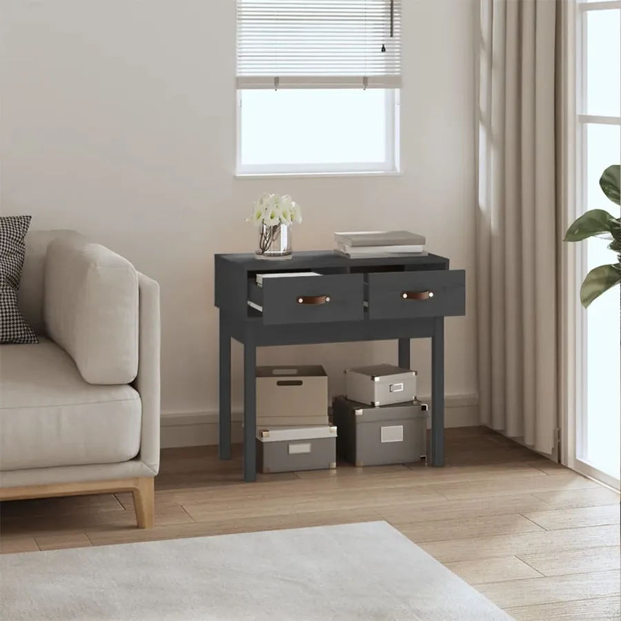 Table console Gris 76,5x40x75 cm Bois massif de pin - 6
