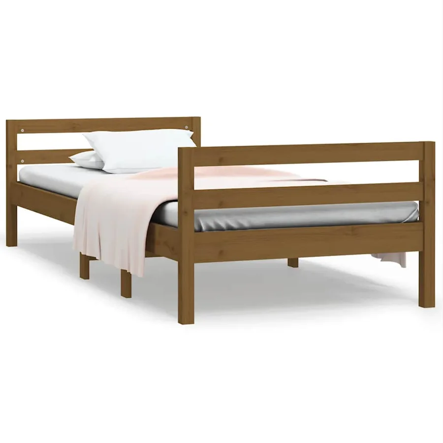 Cadre de lit sans matelas marron miel 75x190 cm bois pin massif - 2