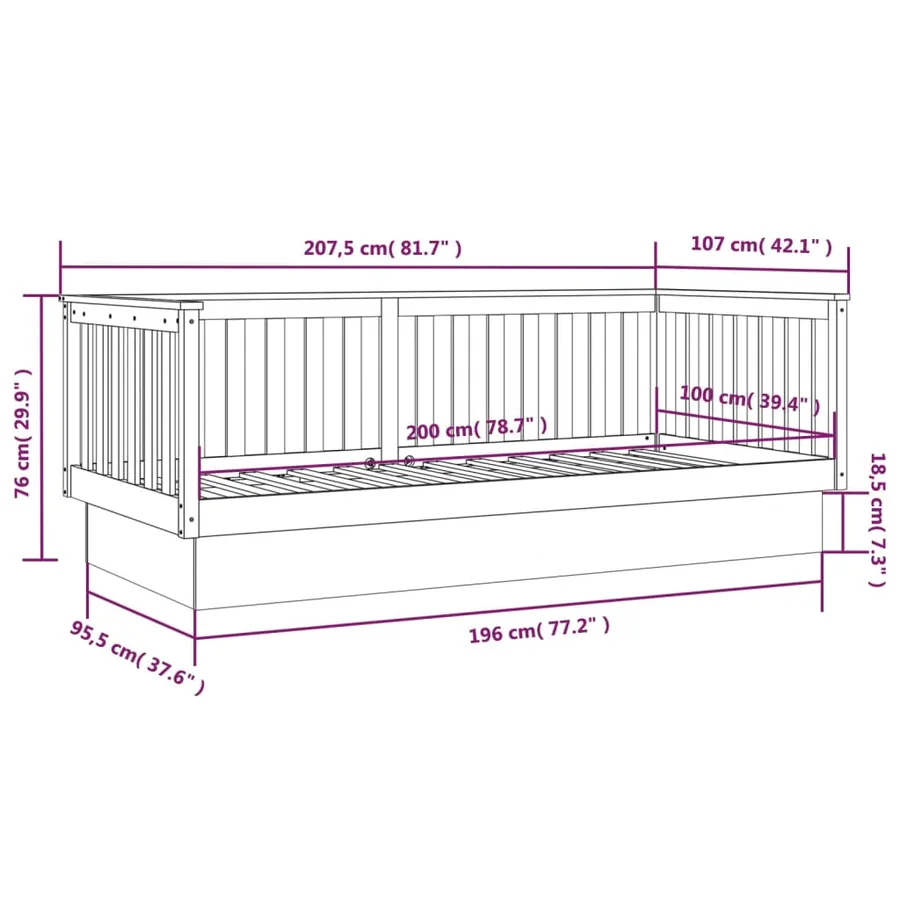 Lit de jour sans matelas gris 100x200 cm bois de pin massif - 11