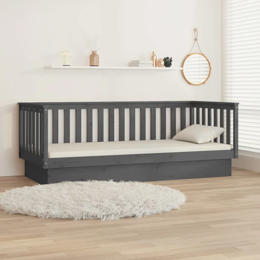 Lit de jour sans matelas gris 100x200 cm bois de pin massif - 4