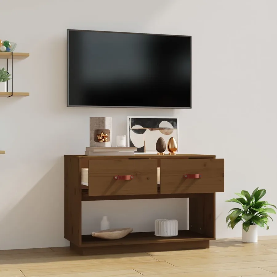 Meuble TV Marron miel 90x40x60 cm Bois de pin massif - 3