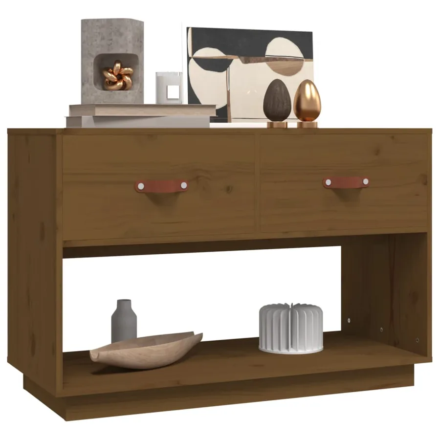 Meuble TV Marron miel 90x40x60 cm Bois de pin massif - 4