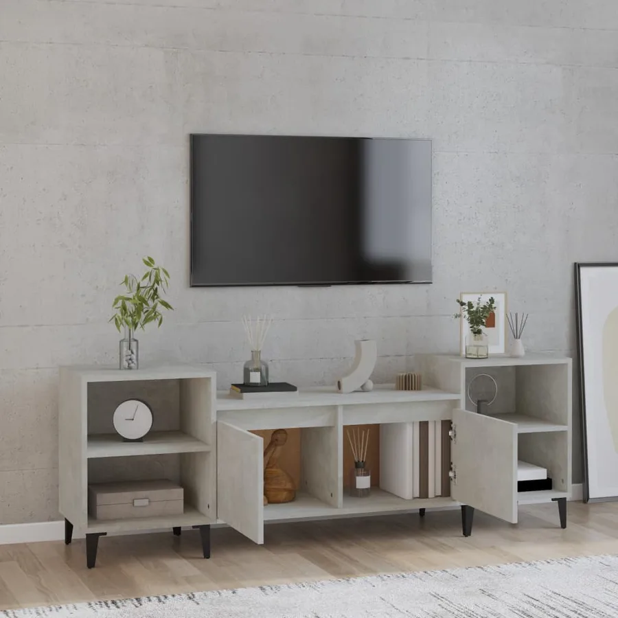 Meuble TV Gris béton 160x35x55 cm Bois d'ingénierie - 3