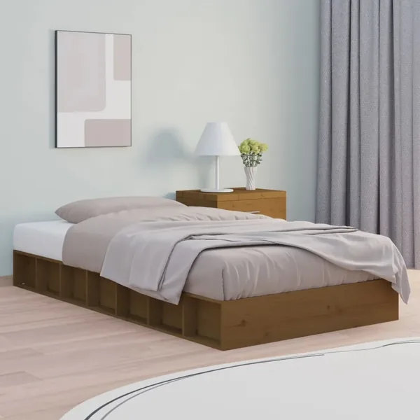 Cadre de lit sans matelas marron miel 75x190 cm bois massif