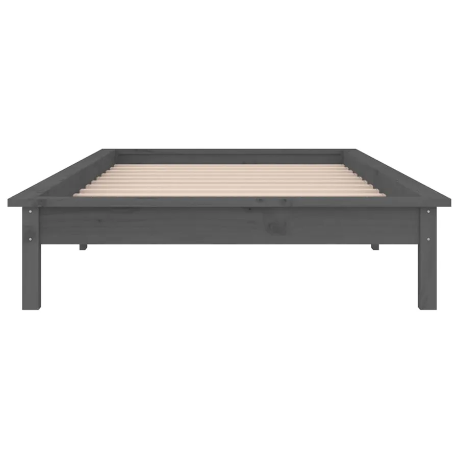 Cadre de lit à LED sans matelas gris 75x190 cm bois massif - 7