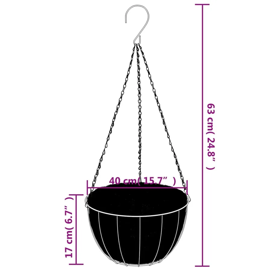 Supports de panier suspendu avec jardinières 4 pcs noir acier - 8