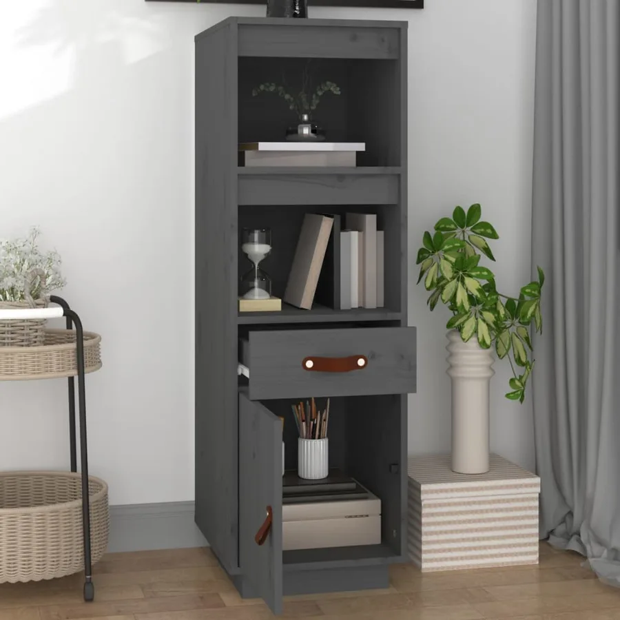 Buffet haut Gris 34x40x108,5 cm Bois massif de pin - 3