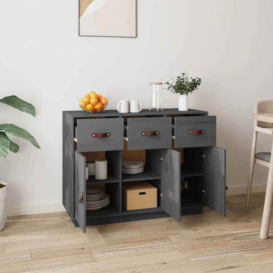 Buffet Gris 100x40x75 cm Bois massif de pin - 3