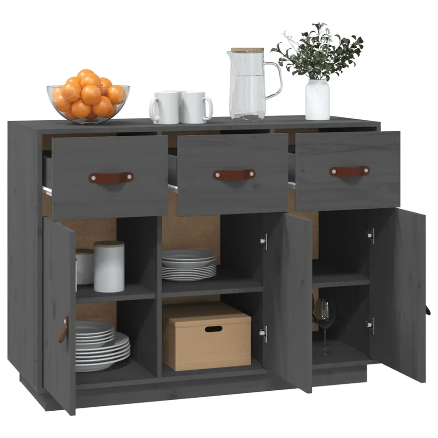 Buffet Gris 100x40x75 cm Bois massif de pin - 4