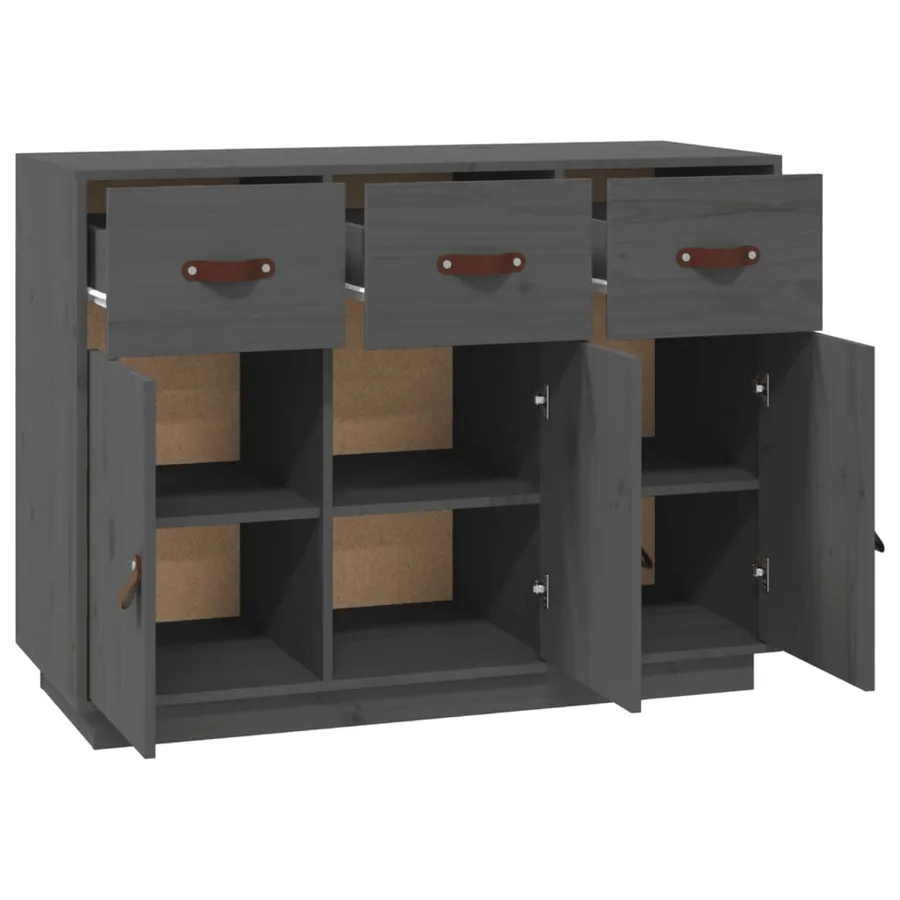 Buffet Gris 100x40x75 cm Bois massif de pin - 5