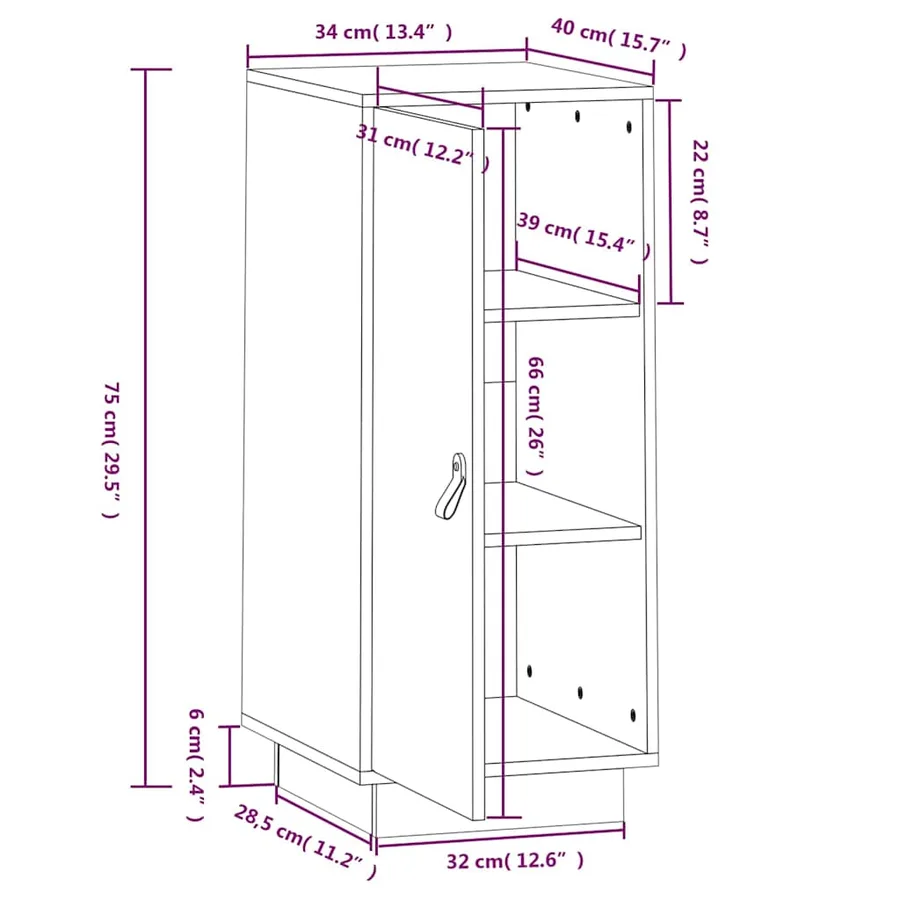 Buffet Gris 34x40x75 cm Bois massif de pin - 11