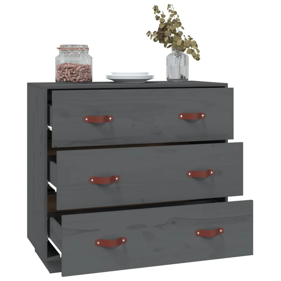 Buffet Gris 80x40x75 cm Bois massif de pin - 6