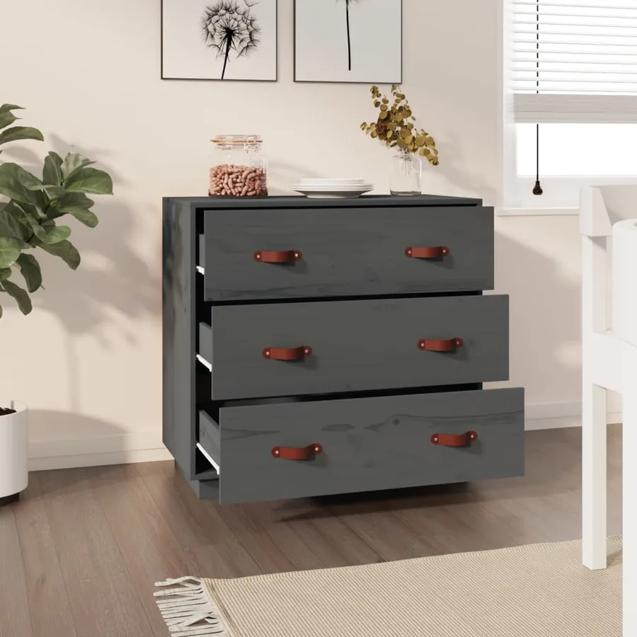 Buffet Gris 80x40x75 cm Bois massif de pin - 7