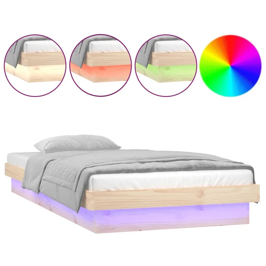 Cadre de lit à LED sans matelas bois massif - 2