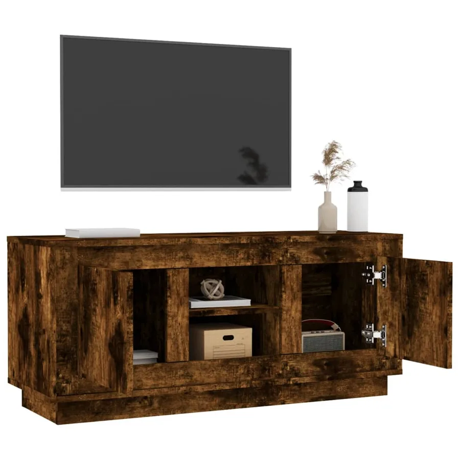 Meuble TV chêne fumé 102x35x45 cm bois d'ingénierie - 5