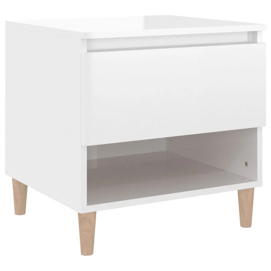 Table de chevet Blanc brillant 50x46x50 cm Bois d’ingénierie - 2