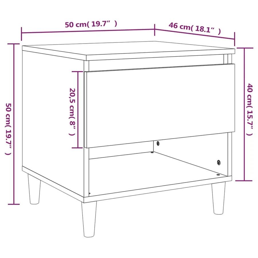 Table de chevet Blanc brillant 50x46x50 cm Bois d’ingénierie - 9