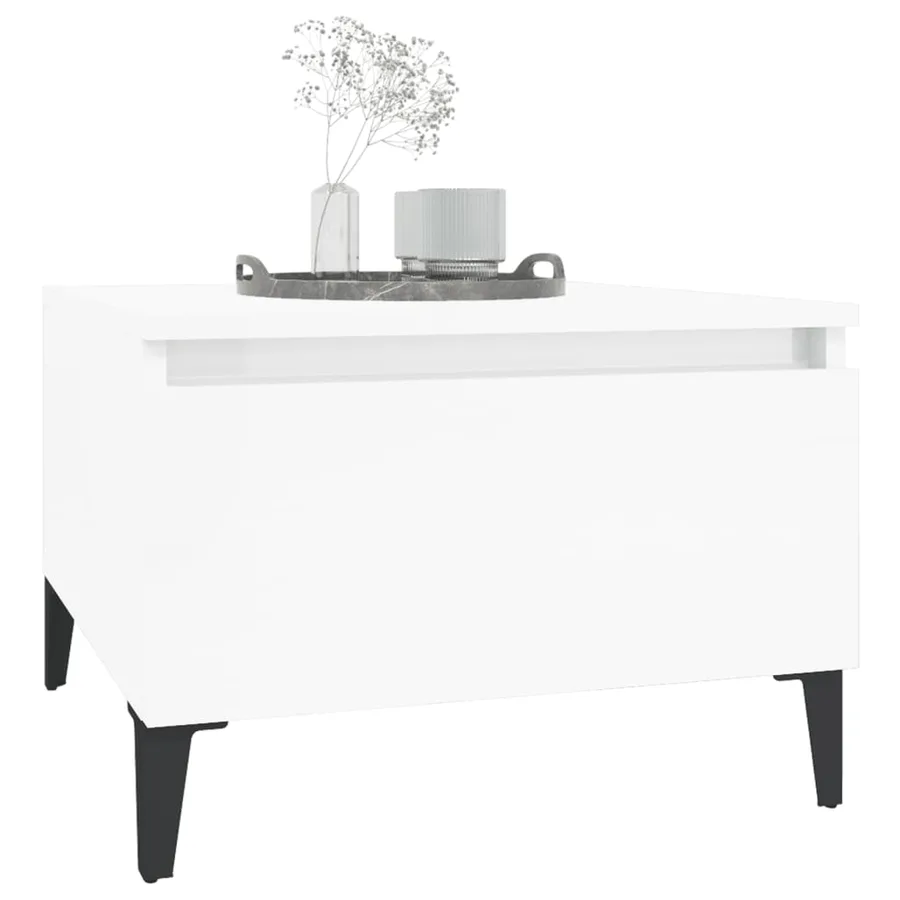 Table d'appoint Blanc brillant 50x46x35 cm Bois d'ingénierie - 4
