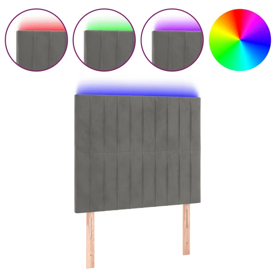 Tête de lit à LED Gris clair 80x5x118/128 cm Velours - 2