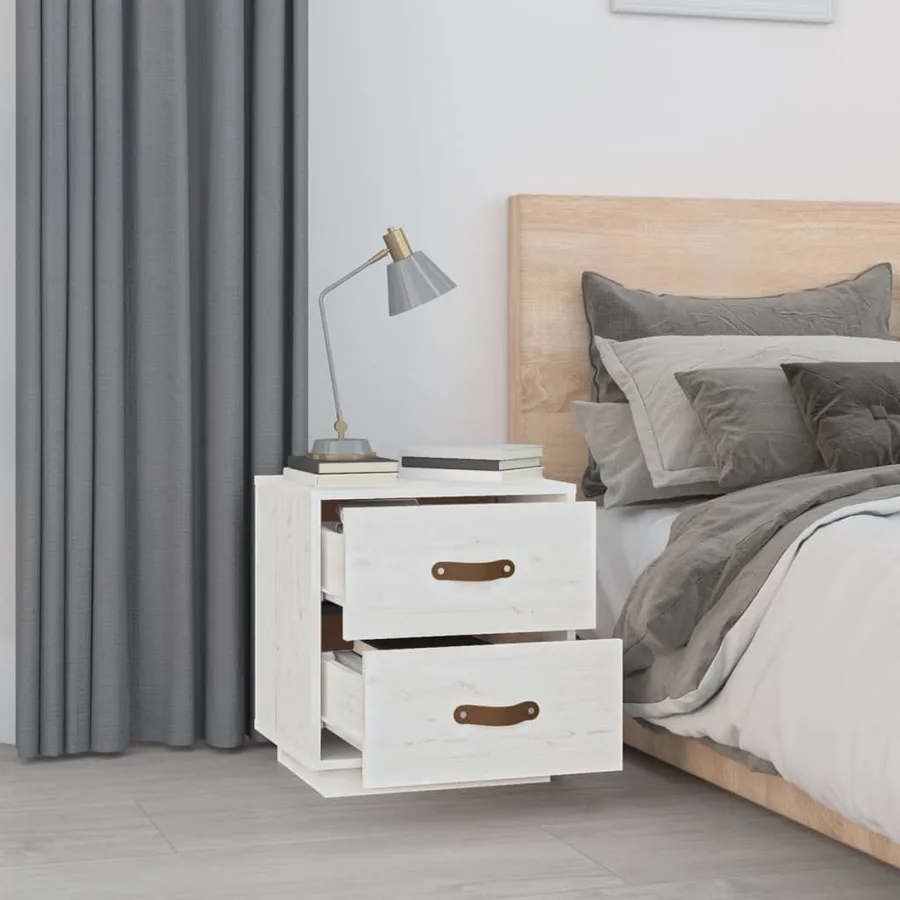 Table de chevet Blanc 40x34x45 cm Bois de pin massif - 3