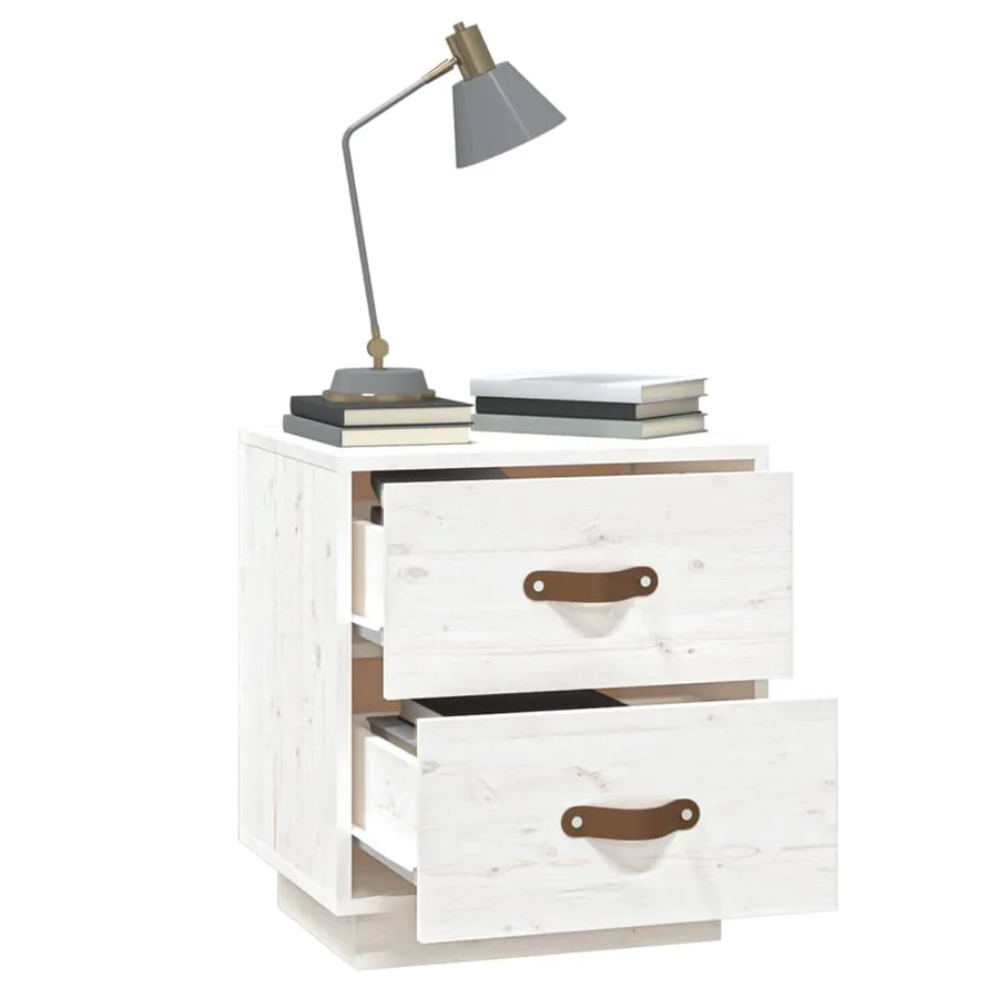 Table de chevet Blanc 40x34x45 cm Bois de pin massif - 4