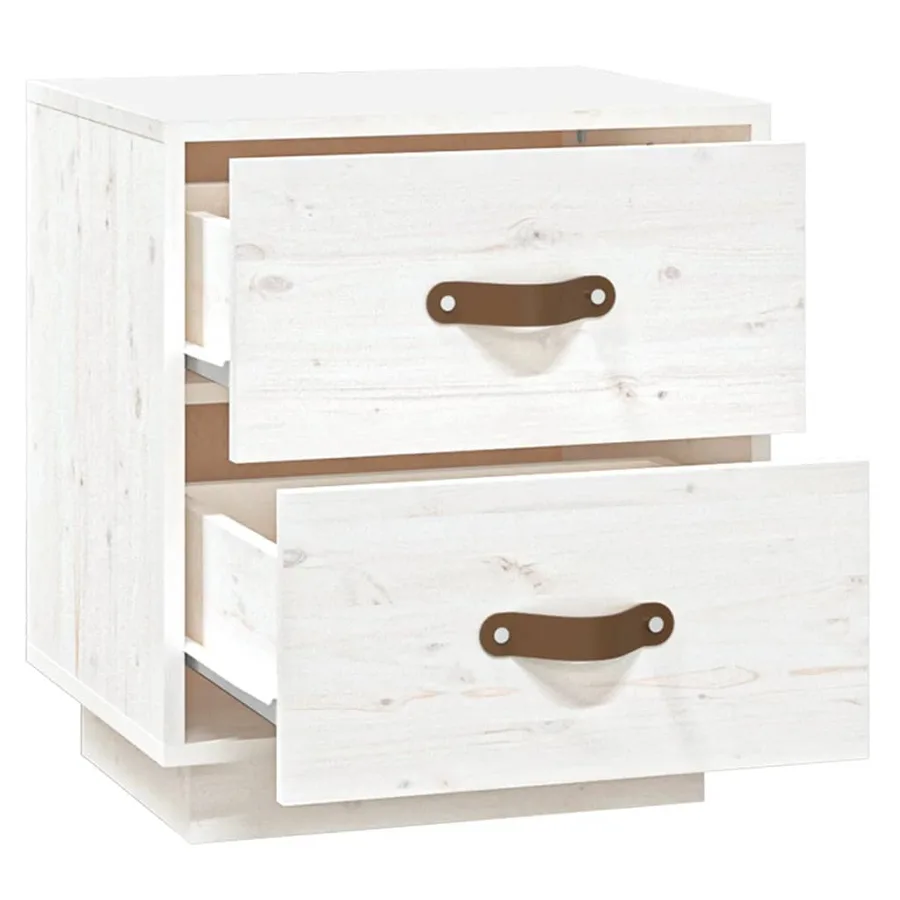 Table de chevet Blanc 40x34x45 cm Bois de pin massif - 6